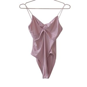 YOZY Pink Twist Front Ribbed Bodysuit Size S US 4